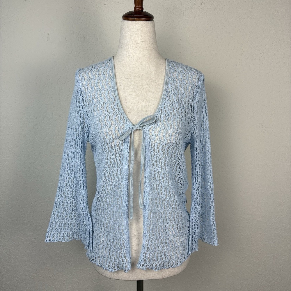 Y2K Fairy Cardigan Connected Womens M Sheer Blue Flare Sleeve Open Coquette Boho